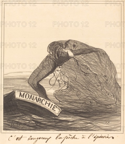 C'est dangereux, la pêche à l'épervier, 1872. Creator: Honore Daumier.