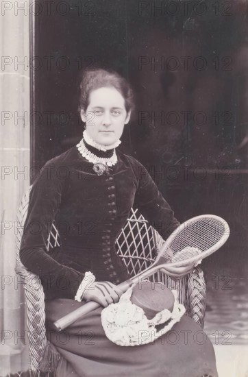 Miss Mary Millais with Tennis Racket, from an album compiled by Sir John Everett Millais. Creator: Unknown.