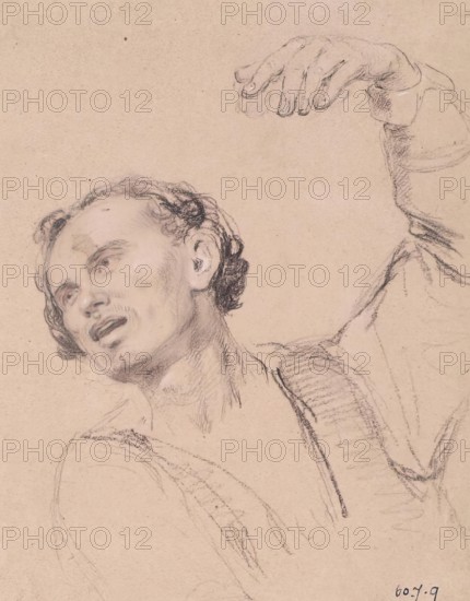 Man with Hand Upraised - Study for The Landing of Mary, Queen of Scots at Leith, c1826. Creator: William Allan.
