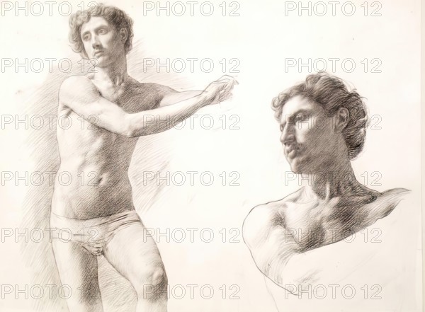 Figure Study and Head of Same, 1879. Creator: William Strang.