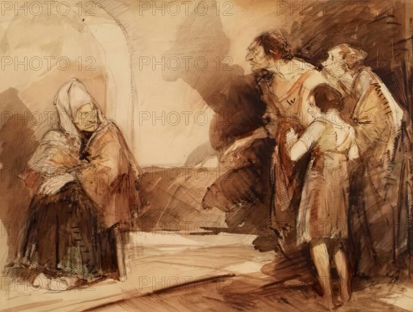 A Seated Woman with Figures in an Interior, c1850s. Creator: John Phillip.