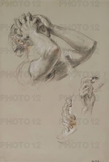 Head with Hands hiding Face, Study of Hands, c1825-1849. Creator: William Allan.