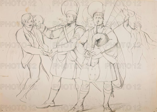 Study for a Group of Recruiting Soldiers in "A Scotch Fair", c1840s. Creator: John Phillip.