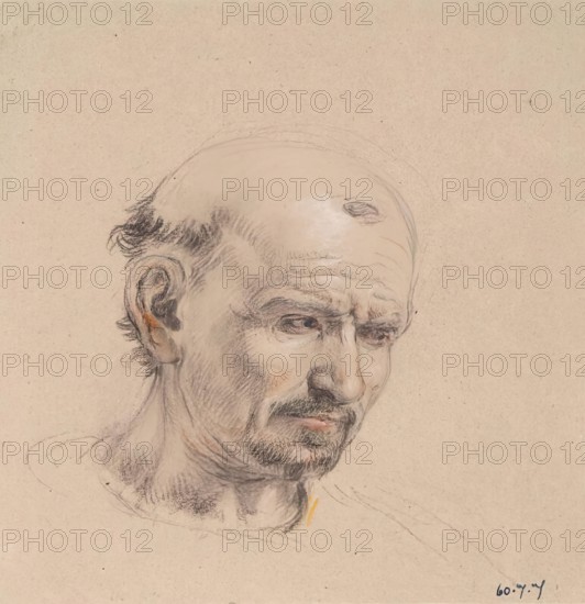 Head of a Bald Man - Study for Lord Patrick Lindsay of the Byres and Lord William Ruthven..., c1824. Creator: William Allan.