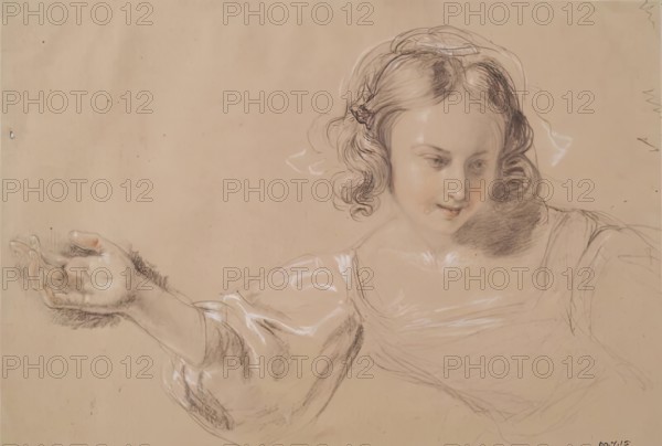 Girl with Outstretched Arm - Study for Dick Whittington and His Cat, c1836. Creator: William Allan.