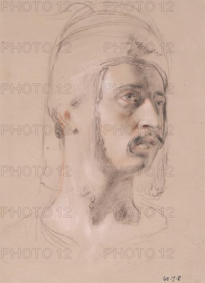 Head of a Circassian Chief - Study for Slave Market, Constantinople, 1830. Creator: William Allan.