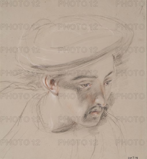 Head of a Cavass - Study for Slave Market, Constantinople, 1830. Creator: William Allan.