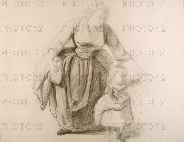Mother and Child-Study for "A Highland Interior" and verso Sketch for a Composition, 1855. Creator: John Phillip.