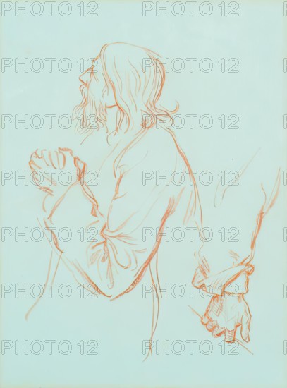 Study of an Old Man with Clasped Hands, c1840-1900. Creator: George Frederick Watts.