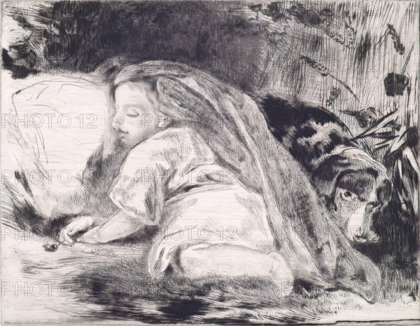 A Sleeping Child and Dog: Portrait of Agnes Paul, c1820s. Creator: Andrew Geddes.
