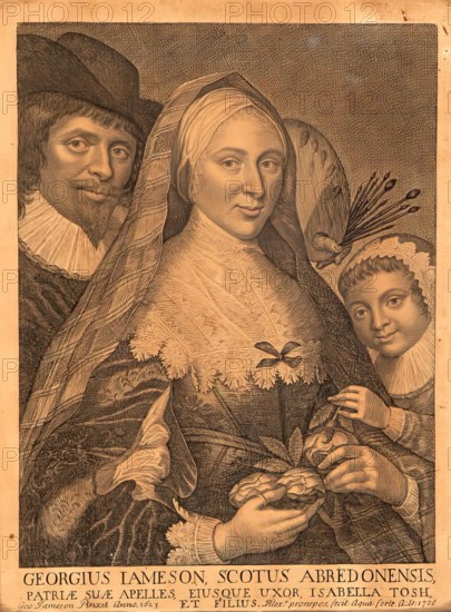 Portrait of George Jamesone with his wife Isabella Tosh and son Alexander, 1623. Creator: George Jamesone.