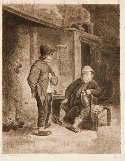 Interior of a Tavern, with two peasants, (c1645), 1780s Creator: William Baillie.