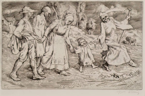 Death And The Ploughman's Wife - Frontispiece, 1888. Creator: William Strang.