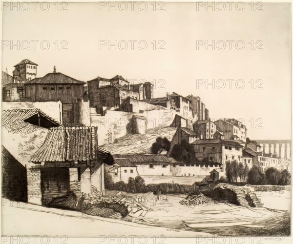 Old Walls And Roman Viaduct, Segovia, c1913. Creator: William Strang.