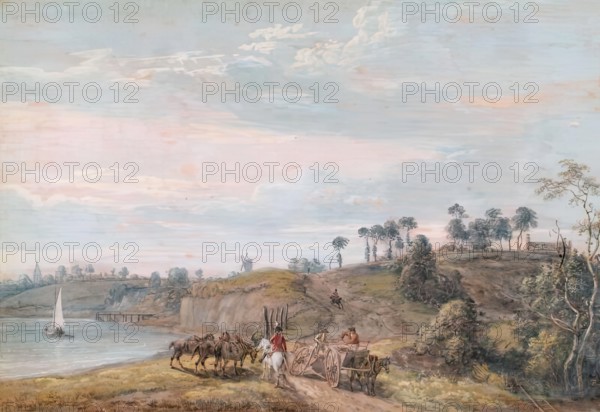 View of Chatham, on the River Medway, Rochester in Distance, 1802. Creator: Paul Sandby.