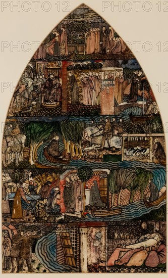 St Frideswide - Design for Stained Glass Window, Christchurch Oxford, 1859. Creator: Sir Edward Coley Burne-Jones.