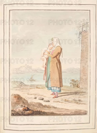 A Nurse of Procida, leaf from 'A Collection of Dresses by David Allan Mostly from Nature', 1776. Creator: David Allan.