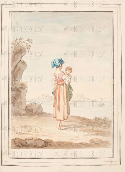 Little Girl and Child Procida, leaf from 'A Collection of Dresses by David Allan Mostly..., 1776. Creator: David Allan.