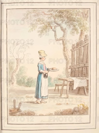 French Girl, leaf from 'A Collection of Dresses by David Allan Mostly from Nature', 1776. Creator: David Allan.