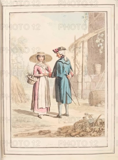 Girl of Piedmont, leaf from 'A Collection of Dresses by David Allan Mostly from Nature', 1776. Creator: David Allan.