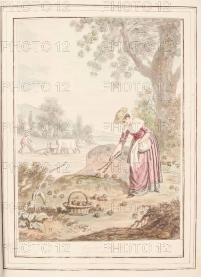 Chestnut Gatherers of Loiana, leaf from 'A Collection of Dresses by David Allan Mostly..., 1776. Creator: David Allan.