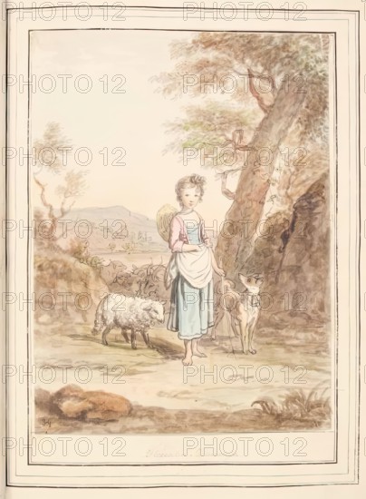 Florentine Shepherdess, leaf from 'A Collection of Dresses by David Allan Mostly from Nature', 1776. Creator: David Allan.