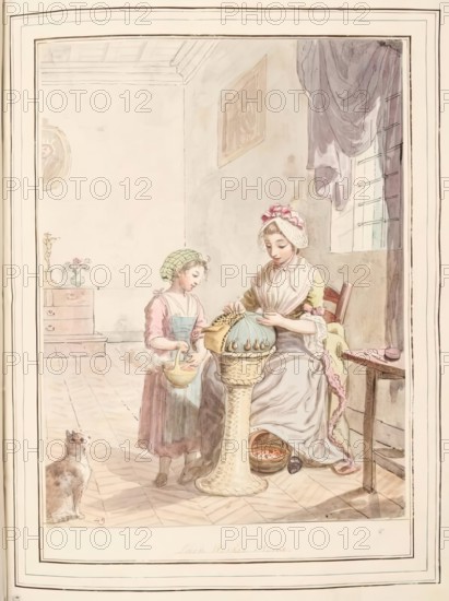 Lace workers, Rome, leaf from 'A Collection of Dresses by David Allan Mostly from Nature', 1776. Creator: David Allan.