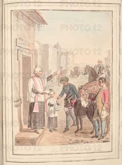 Blessing the Beasts at Rome, leaf from 'A Collection of Dresses by David Allan Mostly..., 1776. Creator: David Allan.
