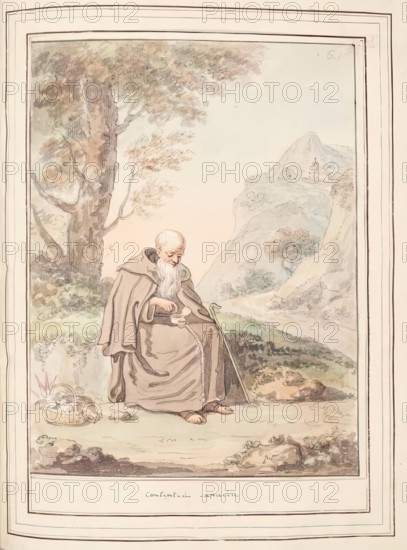 Contented Capucin, leaf from 'A Collection of Dresses by David Allan Mostly from Nature', 1776. Creator: David Allan.