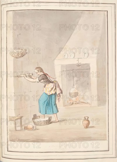 Making Butter Minorca, leaf from 'A Collection of Dresses by David Allan Mostly from Nature', 1776. Creator: David Allan.