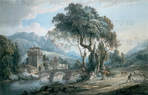 Landscape with River and Bridge, 1750-1774. Creator: Paul Sandby.