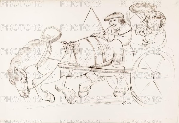 A Couple Riding on A Horse-Drawn Carriage, 1825-1839. Creator: James Howe.