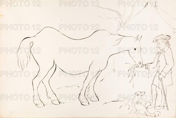 A Farmer Feeding His Horse, 1825-1839. Creator: James Howe.