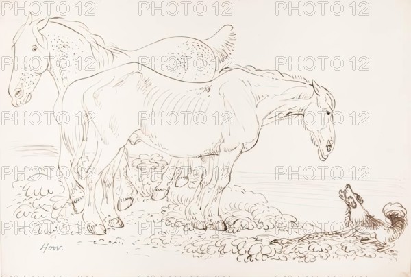 Two Horses and A Dog, 1825-1839. Creator: James Howe.