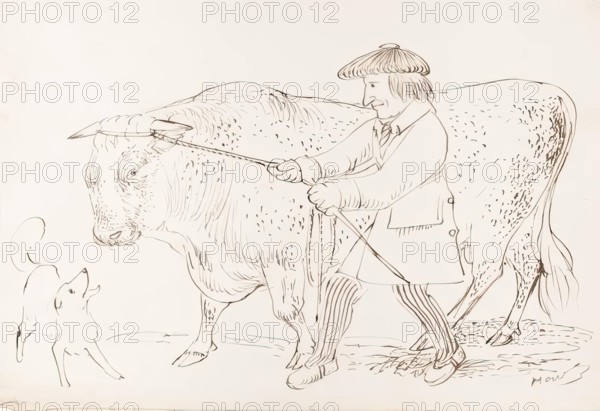 A shepherd pulling his bull, 1825-1839. Creator: James Howe.