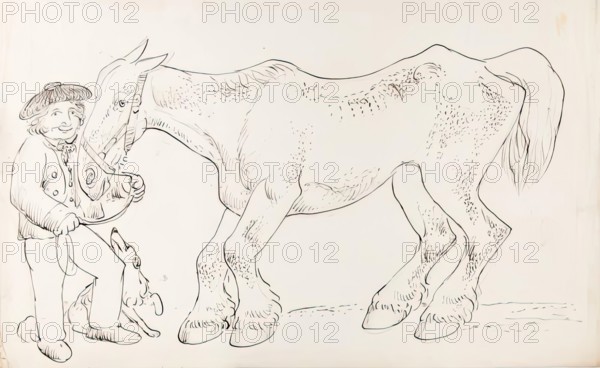 A Groom With His Dog and Horse, 1825-1839. Creator: James Howe.