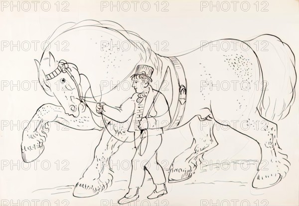 A Groom With His Horse, 1825-1839. Creator: James Howe.