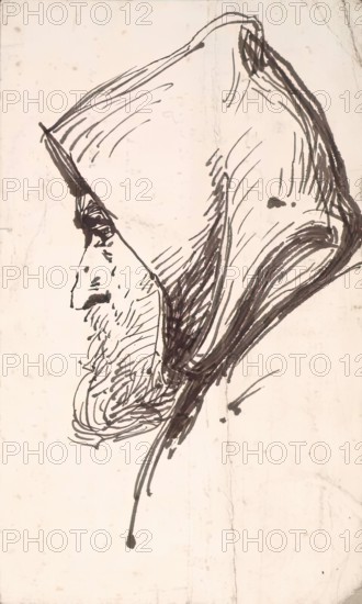 Profile Head of Bearded Man Wearing a Hood, c1840-1867. Creator: John Phillip.