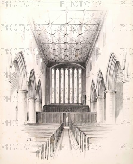 Interior of St Machar's Cathedral-illustration for "The Heraldic Ceiling of St Machar's..., 1888. Creator: George Reid.