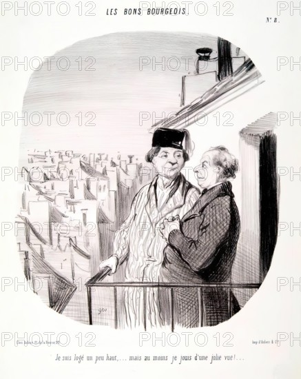 Les Bons Bourgeois. Je suis logé un peu haut....., 1846. Creator: Honore Daumier.