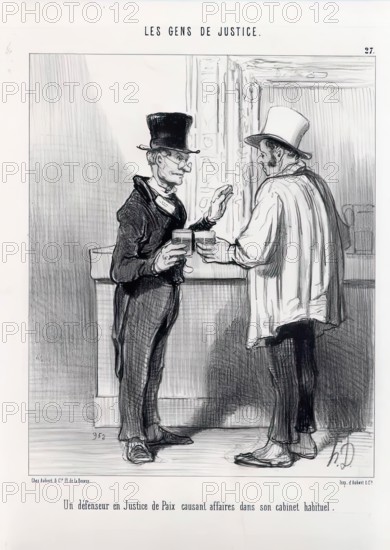 Les Gens de Justice. Un défenseur en Justice de Paix causant affaires..., 1840.  Creator: Honore Daumier.