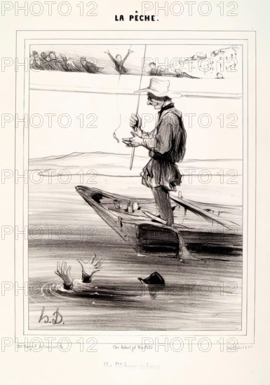La Pêche. Un Pêcheur Endurci, 1840. Creator: Honore Daumier.