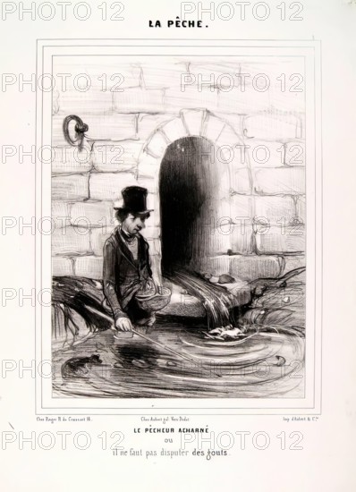 La Pêche. Le Pêcheur acharné ou il ne faut pas disputer des gouts, 1840. Creator: Honore Daumier.