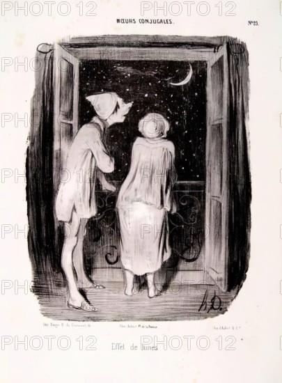Moeurs Conjugales. Effets de lunes, 1840. Creator: Honore Daumier.