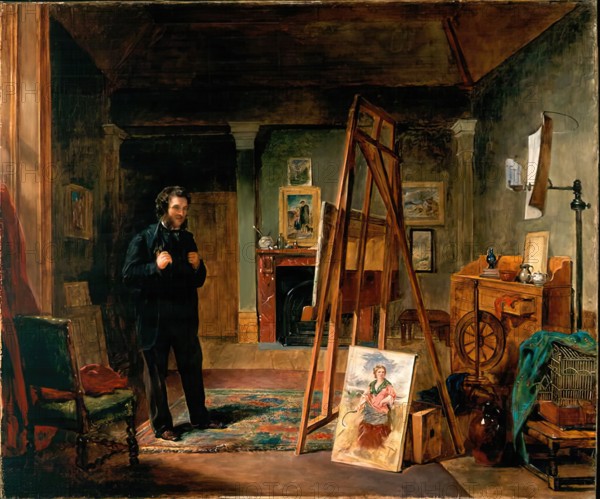 Thomas Faed at his Easel in his Studio, c1863. Creator: John Ballantyne.