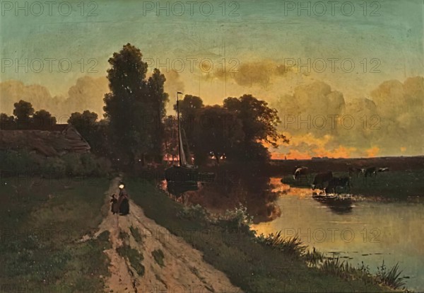 On a Dutch Canal, 1858. Creator: Gerrit Alexander Godart Filip Mollinger.