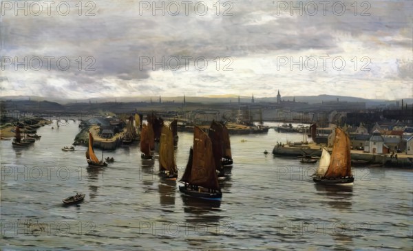 The Herring Fleet Leaving the Dee, Aberdeen, 1888. Creator: David Farquharson.