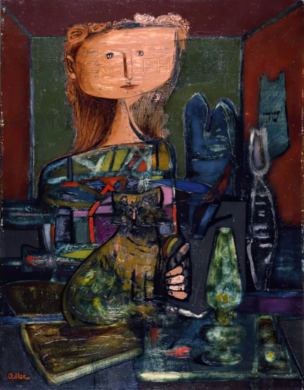 Woman with Cat, 1944. Creator: Jankel Adler.