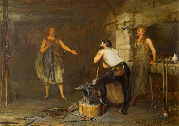 Scene in The Hal of the Wynd's Smithy (The Fair Maid of Perth), 1875. Creator: John Pettie.
