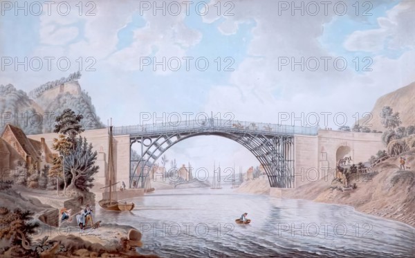 The Cast Iron Bridge near Coalbrook Dale In the County of Salop, 1760-1801. Creator: Michael Angelo Rooker.